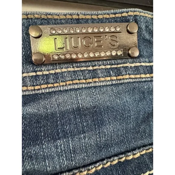 Liuces Womens Embellished Stretch Jeans Size 12 Blue Distressed Rhinestone Detai - Picture 3 of 9